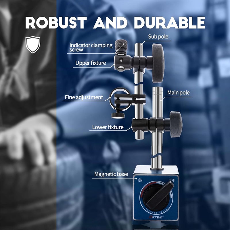 Dasqua Magnetic Base, Adjustable Stand with Fine Adjustment Holder for Dial Indicator, 3/8" Clamping Hole, Strong Pull Force 176lb/80kg - Image 5